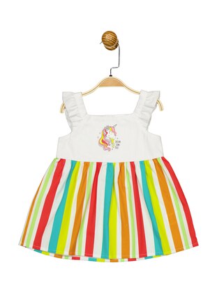Multi - White - Cotton - Baby Dress - SUPERMİNO