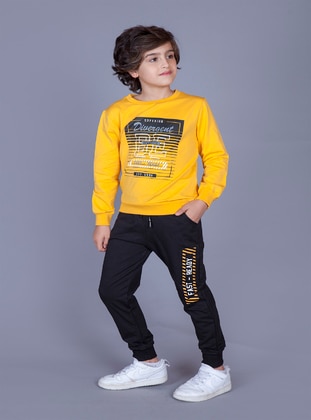 Printed - Crew neck - Unlined - Mustard - Boys` Suits - Toontoy