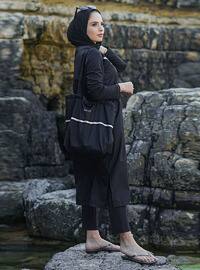 Black - Multi - Fully Lined - Full Coverage Swimsuit Burkini