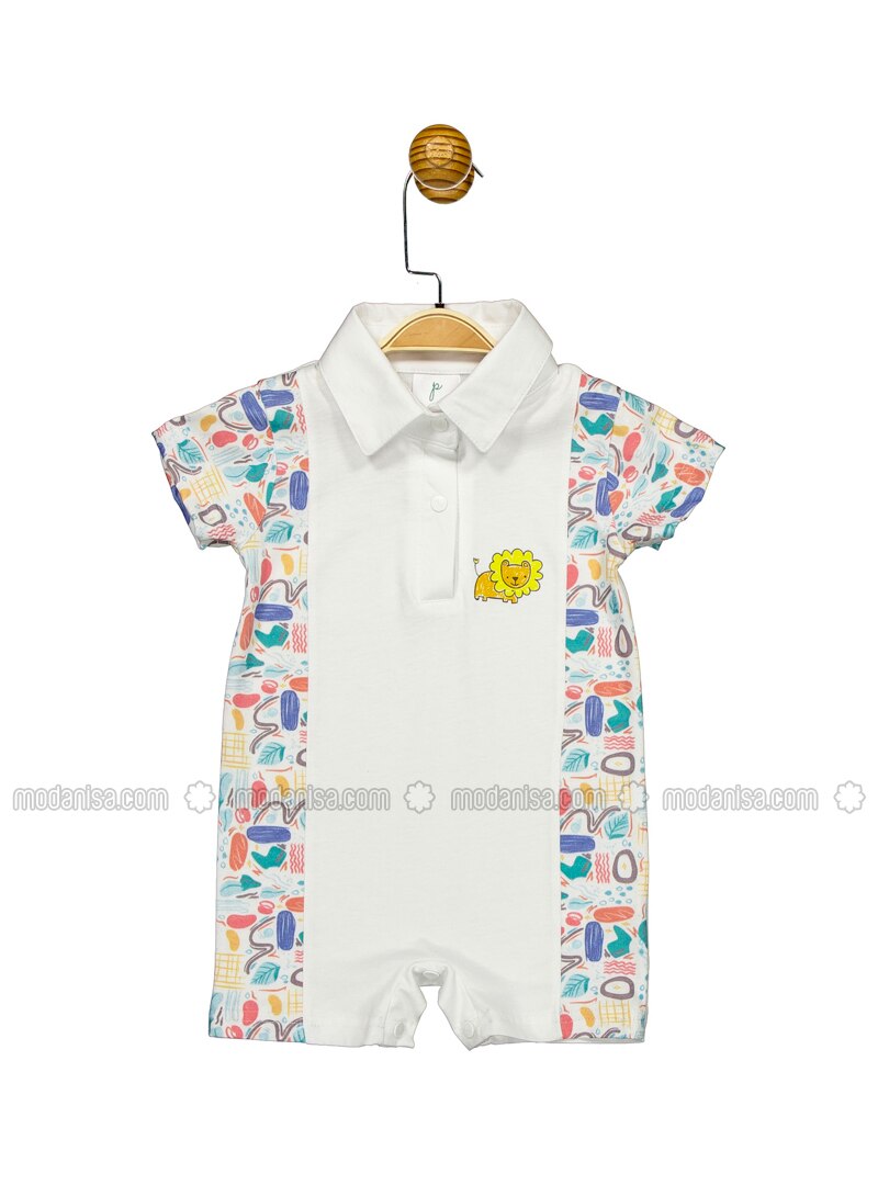 Multi Point Collar White Baby Sleepsuit Supermino