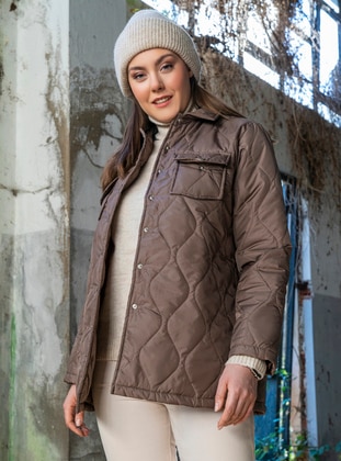 Beige - Fully Lined - Plus Size Overcoat