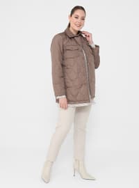 Beige - Fully Lined - Plus Size Overcoat