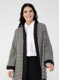 White - Black - Houndstooth - Unlined - Plus Size Coat