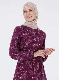 Floral Patterned Elastic Waist Dress Purple