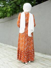 Terra Cotta - Floral - Crew neck - Viscose - Modest Dress