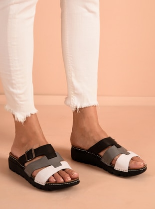 White - Black - Sandal - Slippers - Shoestime
