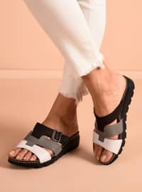 White - Black - Sandal - Slippers