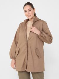 Beige - Unlined - Plus Size Coat