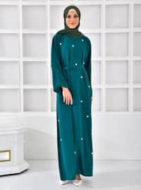 Modest Dress With Pearl Accessories Emerald Green