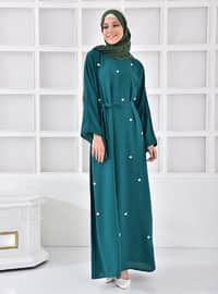 Modest Dress With Pearl Accessories Emerald Green