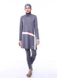 Gray - Fully Lined - Full Coverage Swimsuit Burkini