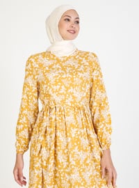 Mustard - Floral - Crew neck - Unlined - Viscose - Modest Dress