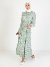 Green - Floral - Crew neck - Unlined - Viscose - Modest Dress