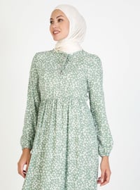 Green - Floral - Crew neck - Unlined - Viscose - Modest Dress