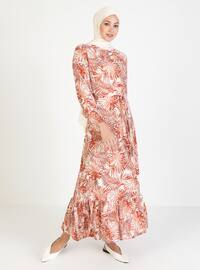 Patterned Modest Dress Terra-Cotta