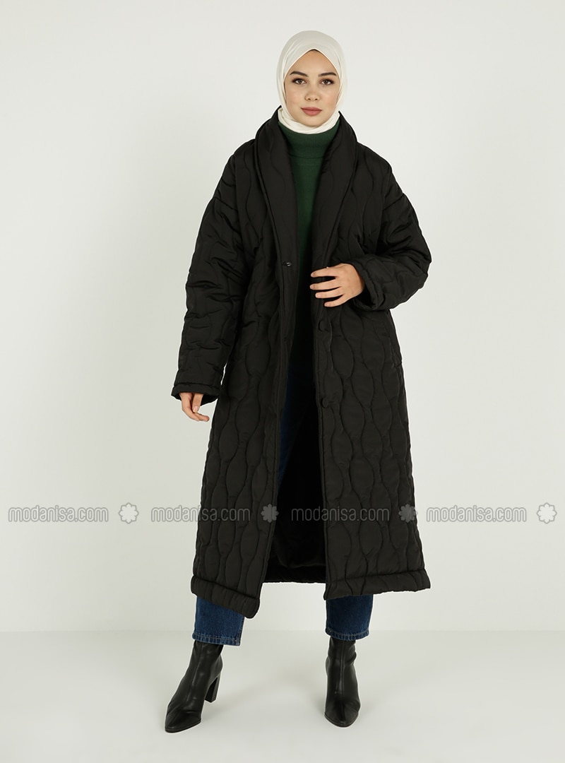 Black - Fully Lined - V neck Collar - Coat