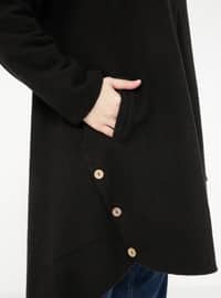 Black - Unlined - V neck Collar - Coat