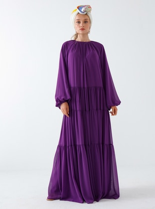 Purple - Crew neck - Fully Lined - Modest Dress - Mustafa Dikmen