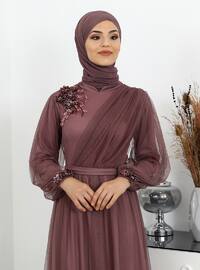 Dusty Rose - Fully Lined - Crew neck - Modest Evening Dress