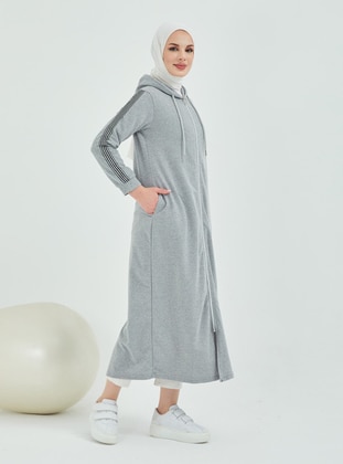 Grey - Grey - Cotton - Abaya - Burcu Fashion