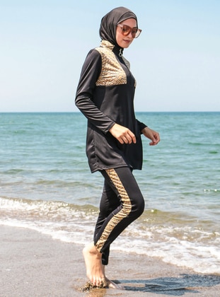 Black - Multi - Full Coverage Swimsuit Burkini - Riva Mera