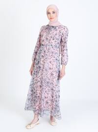 Powder - Floral - Crew neck - Fully Lined - Modest Dress