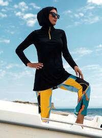 Black - Multi - Unlined - Full Coverage Swimsuit Burkini