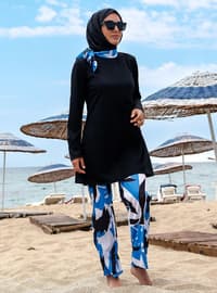 Black - Multi - Unlined - Full Coverage Swimsuit Burkini