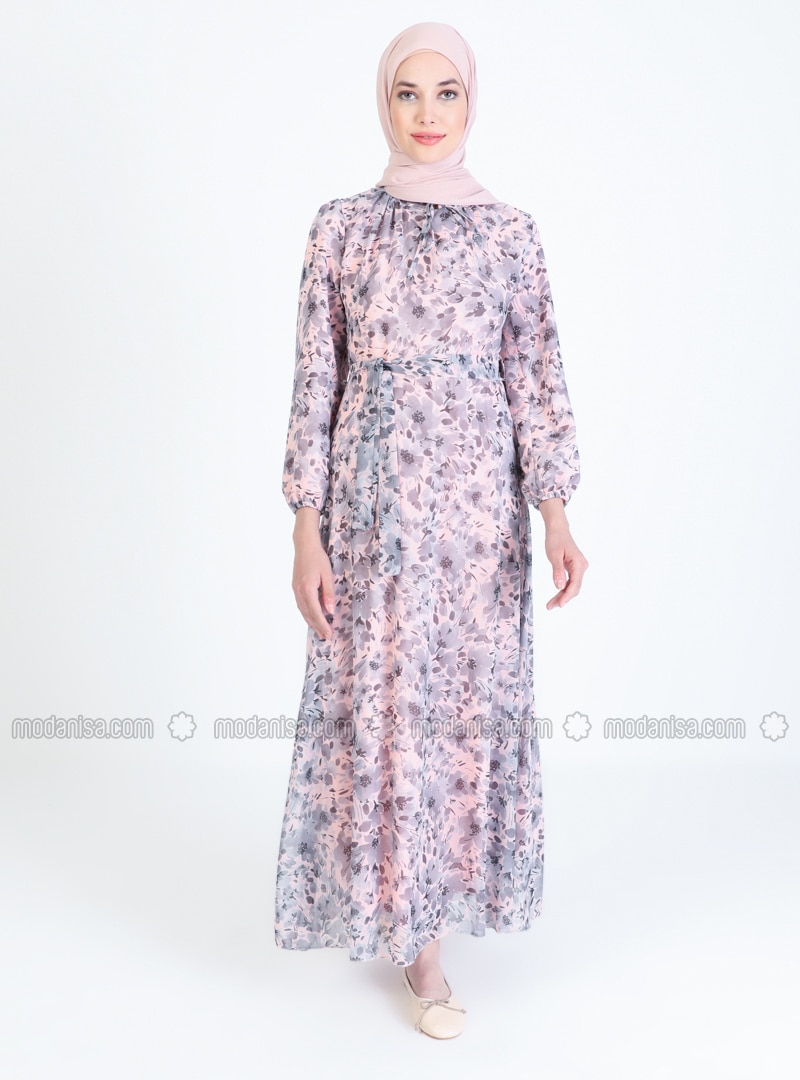Powder - Floral - Crew neck - Fully Lined - Modest Dress