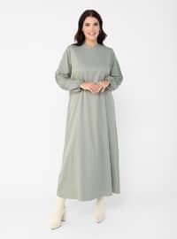 Olive Green - Unlined - V neck Collar - Plus Size Dress