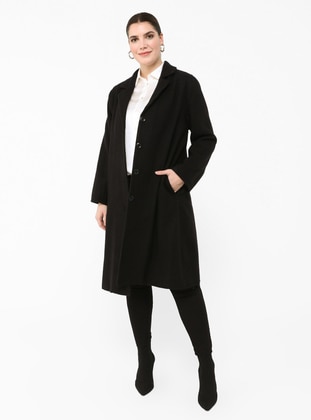 Black - Fully Lined - Plus Size Overcoat - Alia