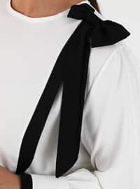 Plus Size Ribbon Detailed Tunic White Black