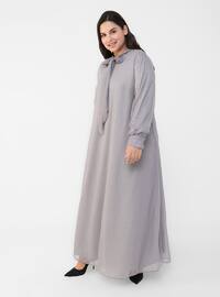 Gray - Fully Lined - Crew neck - Modest Plus Size Evening Dress