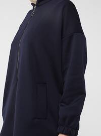 Navy Blue - Unlined - Polo neck - Topcoat