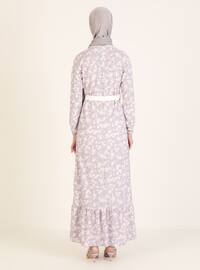 Lilac - Floral - Crew neck - Unlined - Modest Dress
