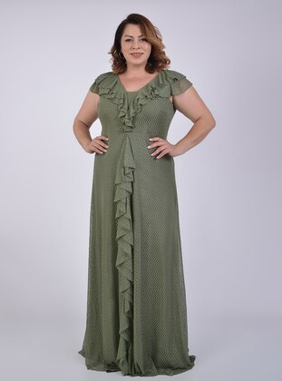 Green - Fully Lined - V neck Collar - Modest Plus Size Evening Dress - LILASXXL