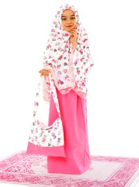 Girl's Prayer Dress + Prayer Rug + Bag Set White Pink