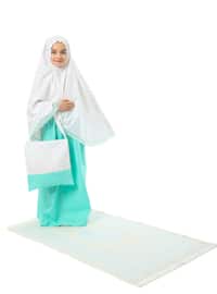 Girl's Prayer Dress + Prayer Rug + Bag Set Green