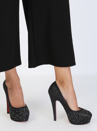 Black - High Heel - Evening Shoes - Dilipapuç