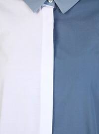 Blue - Unlined - Point Collar - Plus Size Dress