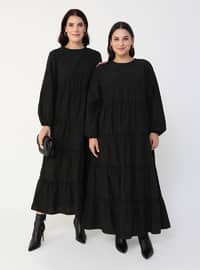 Black - Unlined - Crew neck - Plus Size Dress