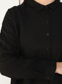 Black - Unlined - Point Collar - Plus Size Dress