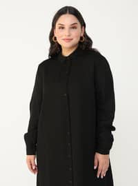 Black - Unlined - Point Collar - Plus Size Dress