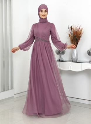 Lilac - Fully Lined - Crew neck - Modest Evening Dress - Surikka