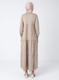 Modest Dress With Elastic Sleeve Ends Beige
