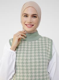 Mint - - Houndstooth - Polo neck - Unlined - Knit Tunics