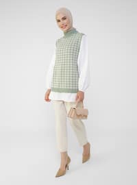 Mint - - Houndstooth - Polo neck - Unlined - Knit Tunics