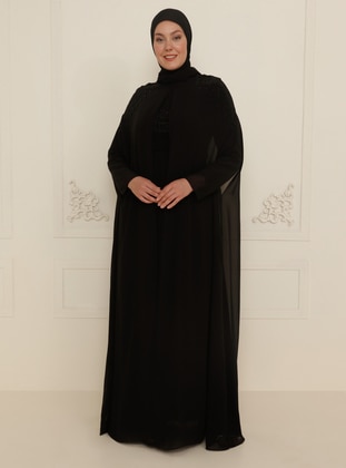 Black - Fully Lined - Crew neck - Modest Plus Size Evening Dress - Sevdem Abiye