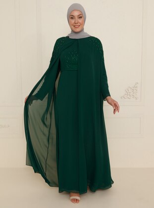 Green - Fully Lined - Crew neck - Modest Plus Size Evening Dress - Sevdem Abiye