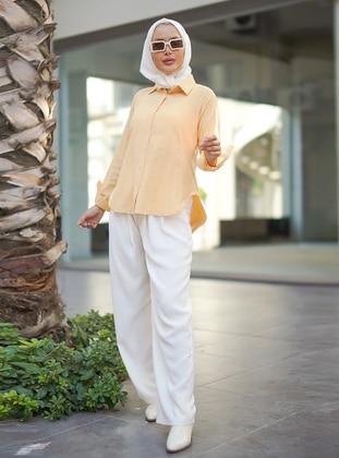 Oval Skirt And Short Front And Long Back Shirt Tunic Mustard
